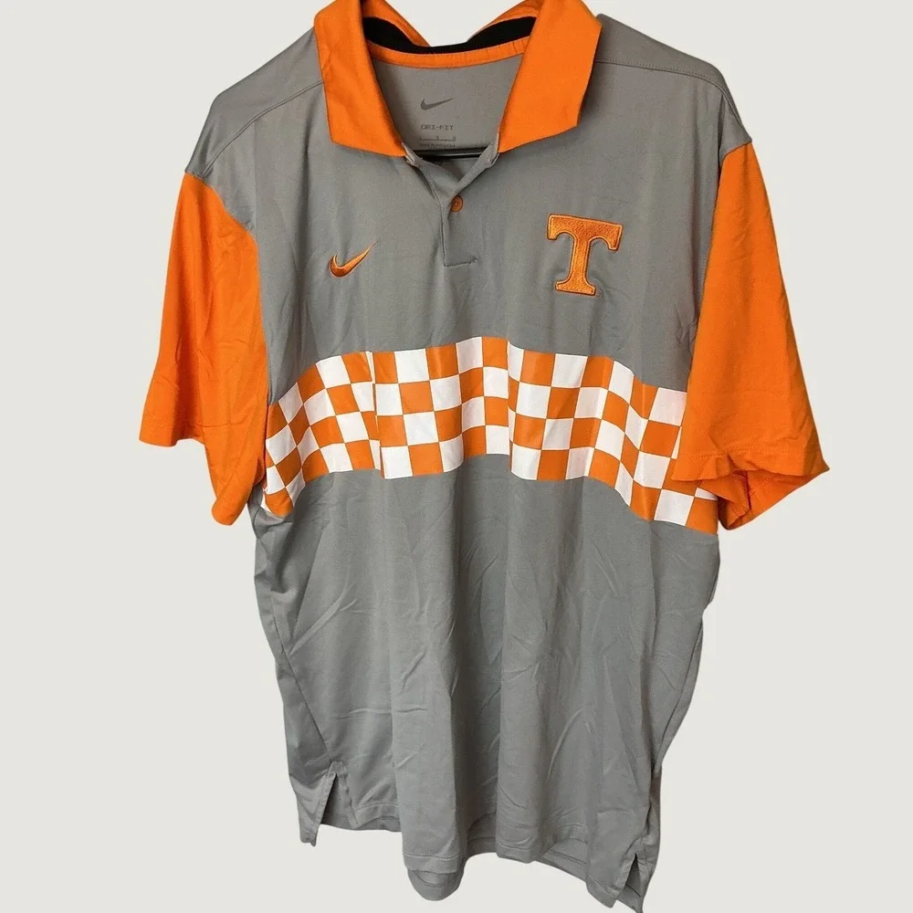 Nike Tennessee Volunteers Dri-FIT Polo Shirt Mens Large Grey Orange Checkerboard